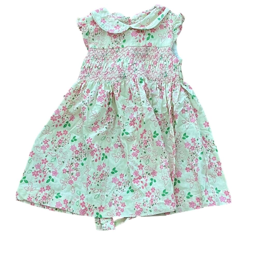 Laura Ashley Ivory/Pink Rose Spray Floral Smocked Party Dress 12M